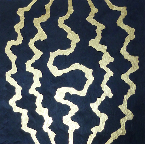 Gold-Spuren  IV  50 x 50 cm, Aquarell und Blattgold auf Karton und Baumwolle